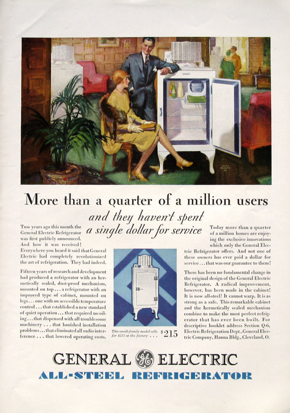 1920s ad for GE refrigerator